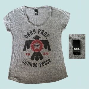 Womens small marled grey Obey shirt, y2k
